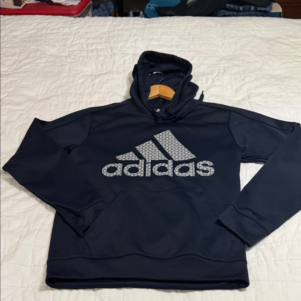 Adidas Navy Blue Hoodie with White Logo: EXCELLENT CONDITION NO FLAWS